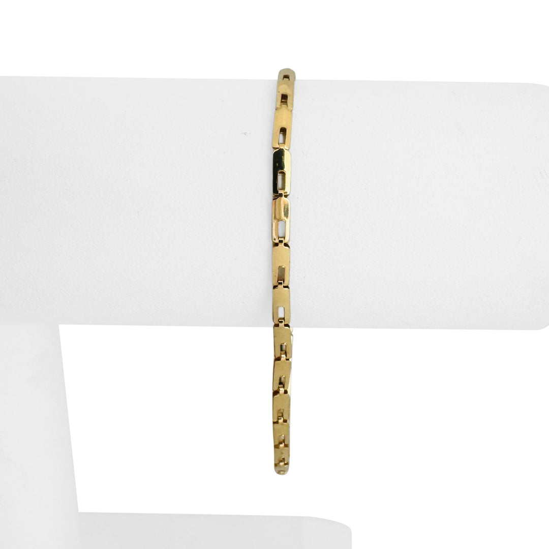 18k Yellow Gold 3.4g Light Ladies 2.8mm Flat Rectangle Link Bracelet Italy 7"