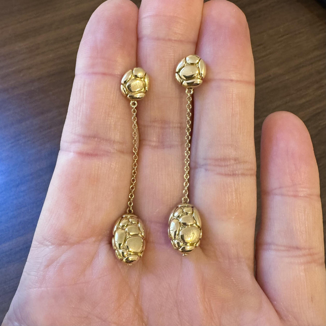 John Hardy 18k Yellow Gold 3.7g Pebbled Drop Dangle Earrings 2.25"