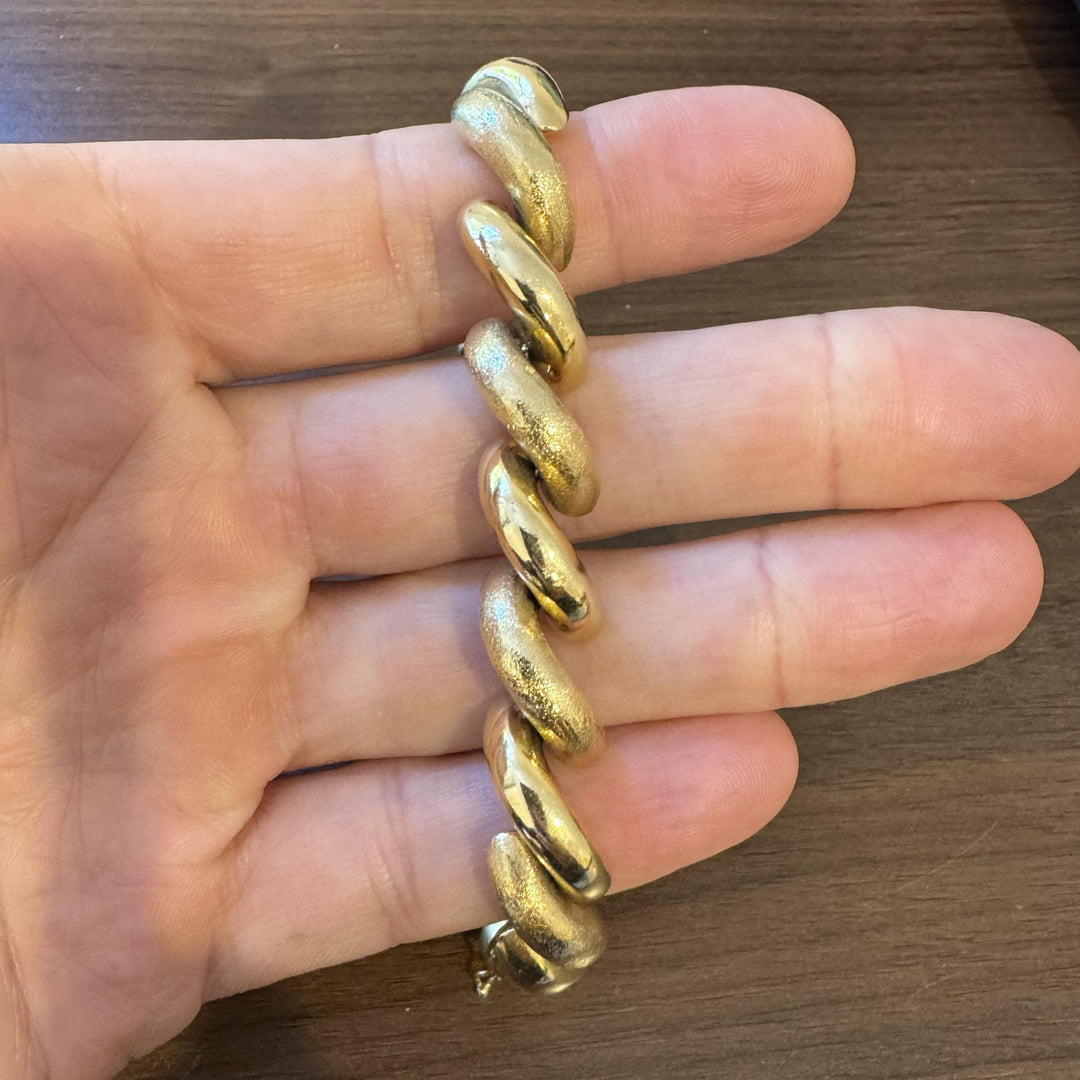 14k Yellow Gold 26.8g Polished and Brushed 12mm San Marco Link Bracelet Italy 7"