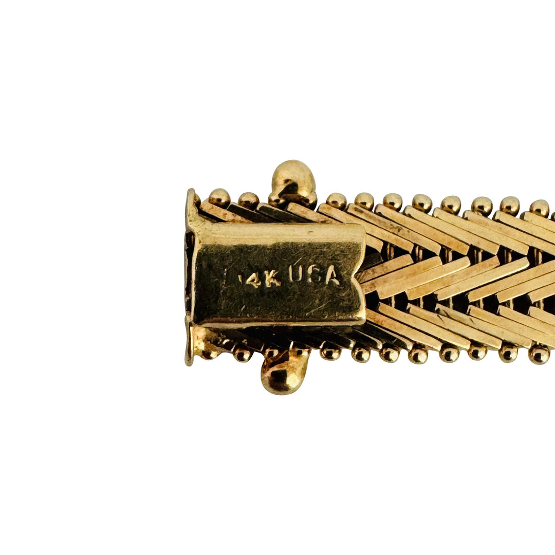 14k Yellow Gold 23.6g Solid Diamond Cut Beaded Chevron Style Link Bracelet 7"