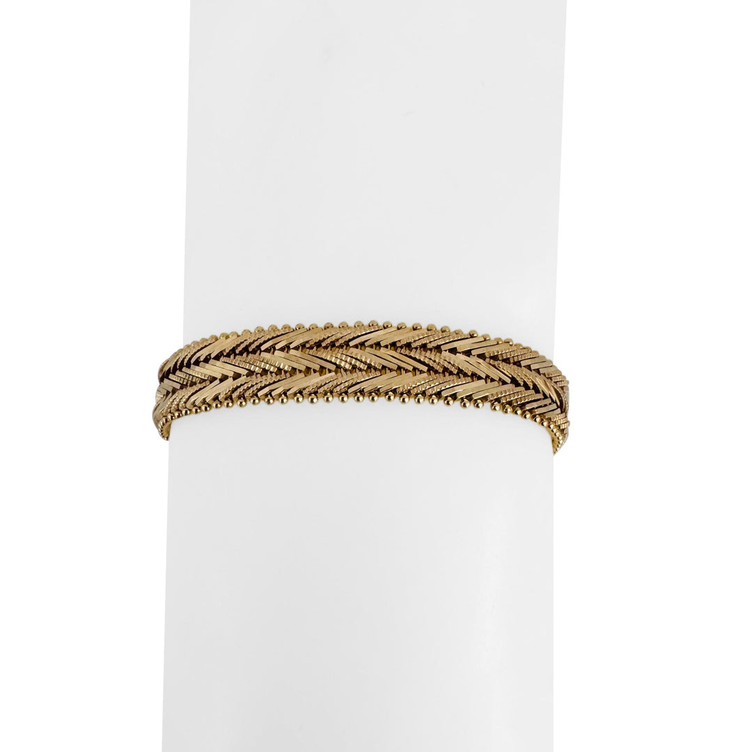14k Yellow Gold 23.6g Solid Diamond Cut Beaded Chevron Style Link Bracelet 7"