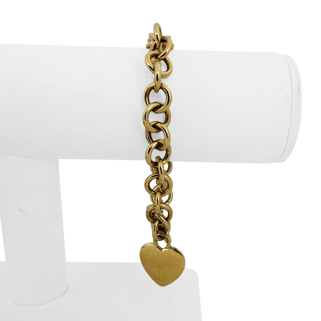 14k Yellow Gold 21.6g Ladies Cable Link Toggle T Bar Heart Tag Bracelet 7.5"