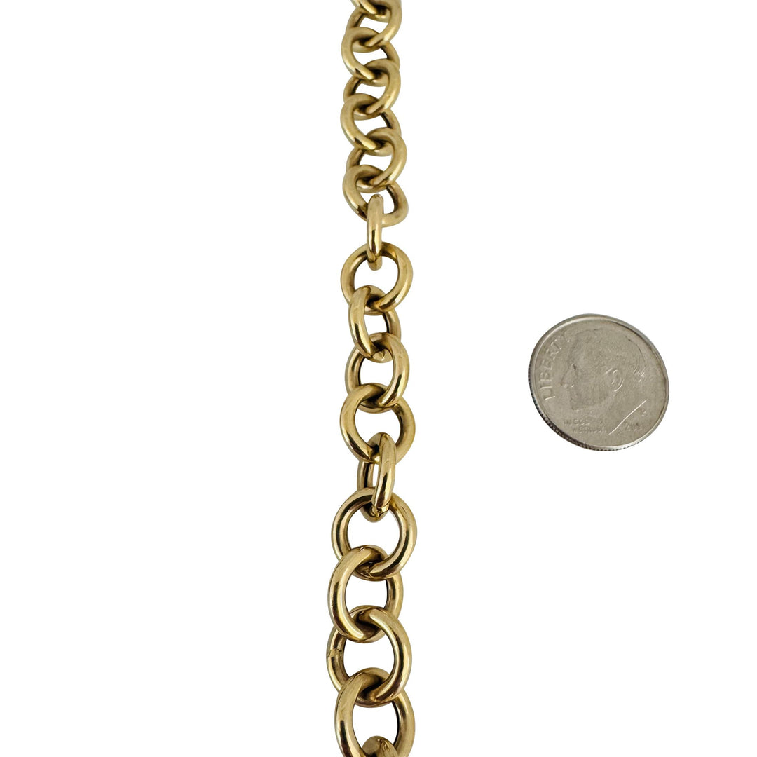 14k Yellow Gold 21.6g Ladies Cable Link Toggle T Bar Heart Tag Bracelet 7.5"