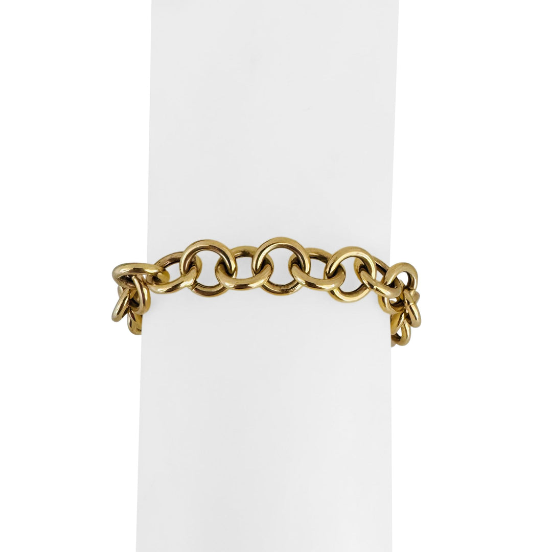 14k Yellow Gold 21.6g Ladies Cable Link Toggle T Bar Heart Tag Bracelet 7.5"