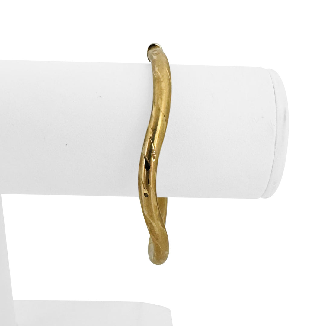 14k Yellow Gold 11.7g Diamond Cut 5mm Curved Bangle Bracelet Italy 6.75"