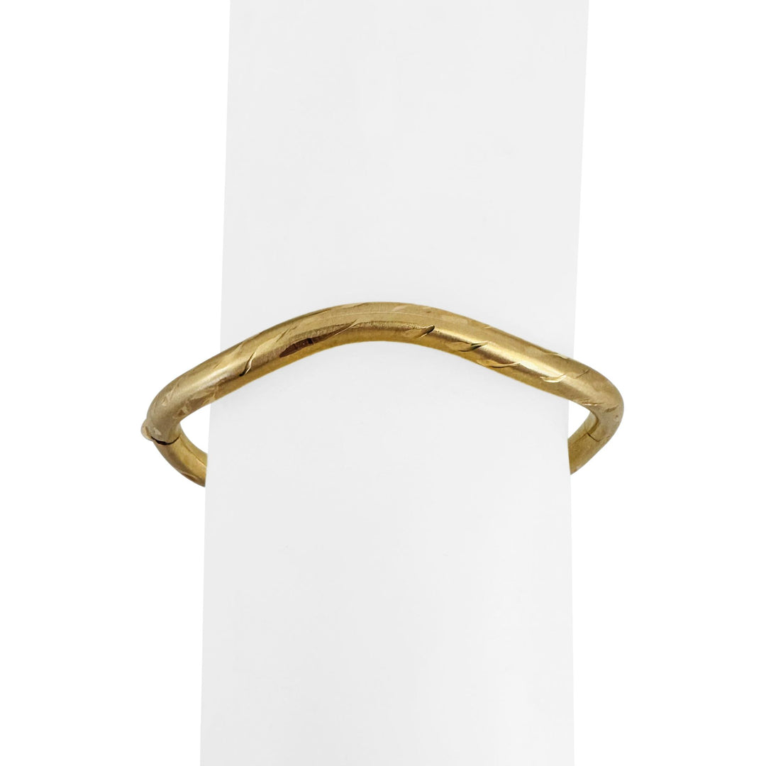 14k Yellow Gold 11.7g Diamond Cut 5mm Curved Bangle Bracelet Italy 6.75"