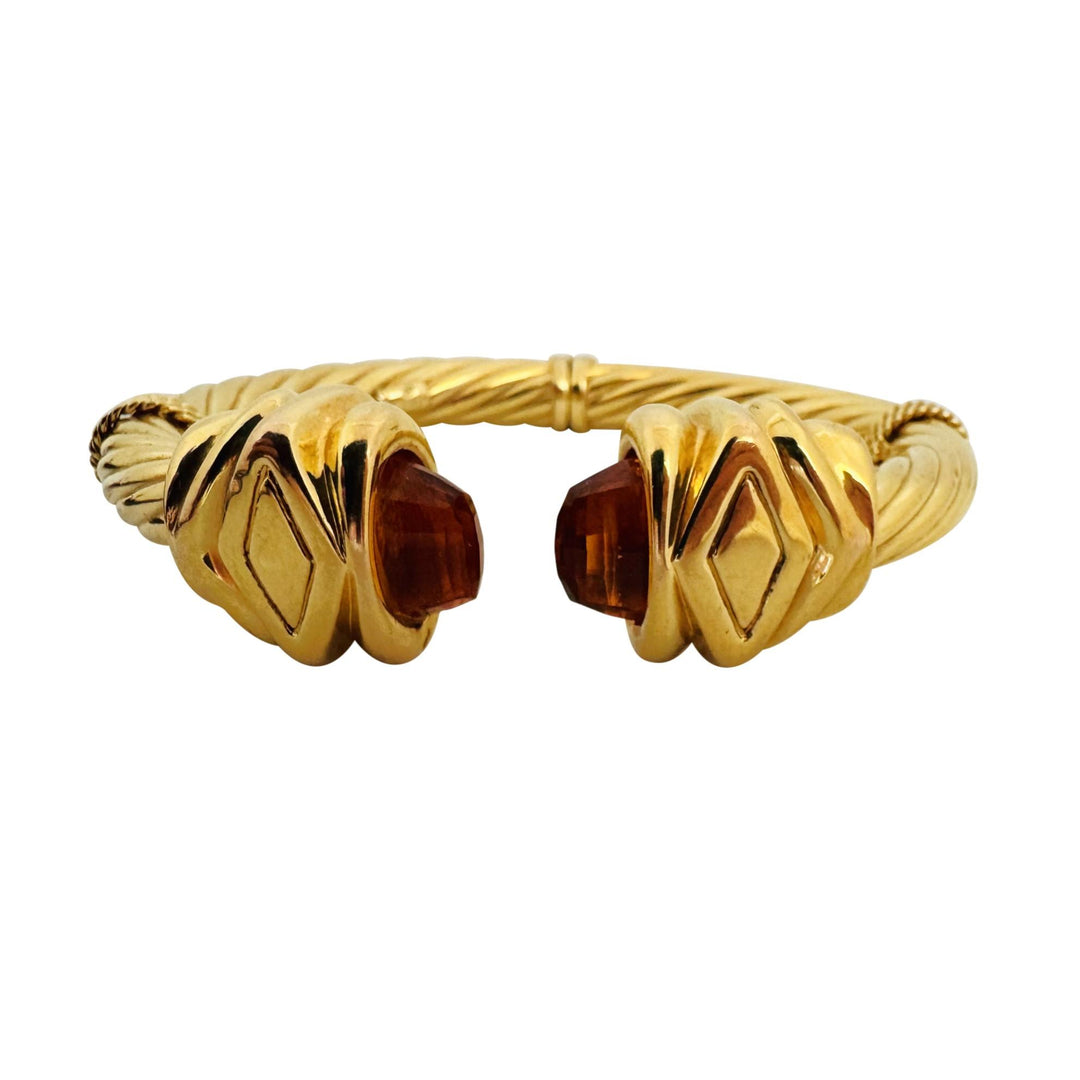 14k Yellow Gold and Citrine 20g Twisted Thick Cable Cuff Bracelet Italy 6.75"