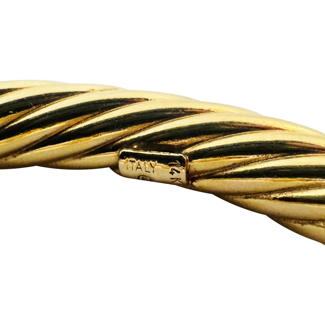 14k Yellow Gold and Citrine 20g Twisted Thick Cable Cuff Bracelet Italy 6.75"