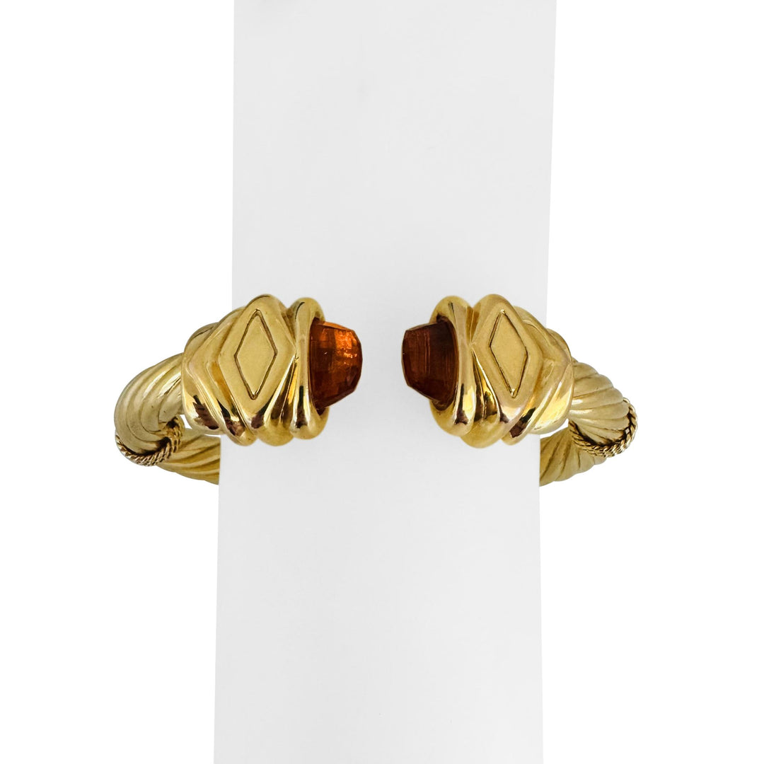 14k Yellow Gold and Citrine 20g Twisted Thick Cable Cuff Bracelet Italy 6.75"