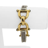 14k White and Yellow Gold 23g Three Strand Popcorn Link Buckle Bracelet 7.25"