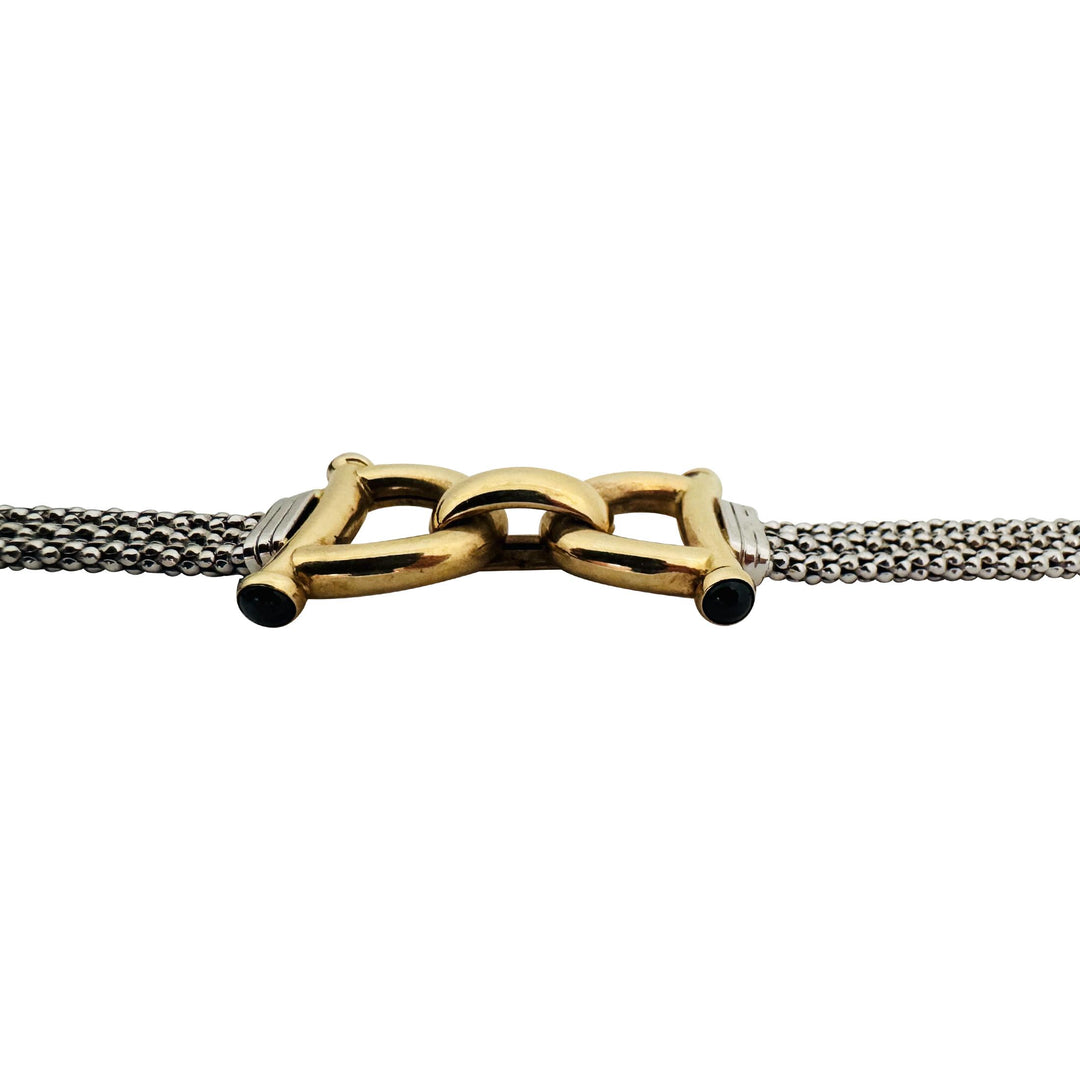 14k White and Yellow Gold 23g Three Strand Popcorn Link Buckle Bracelet 7.25"