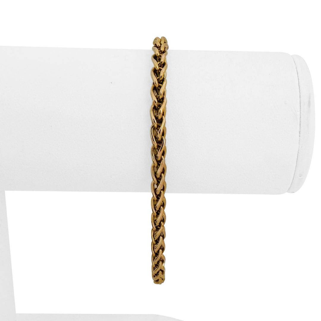 14k Yellow Gold 5g Hollow Ladies 4mm Wheat Link Bracelet Italy 7.25"