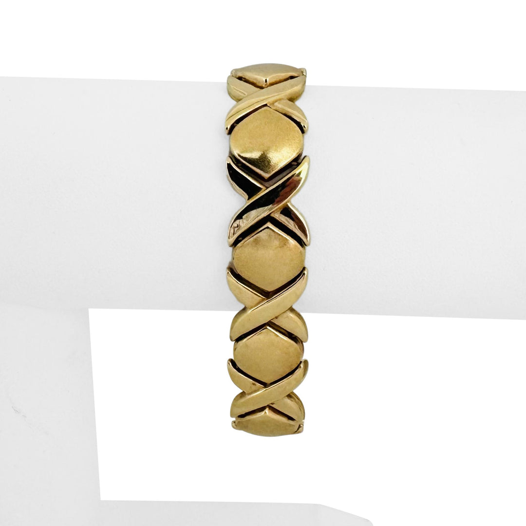 14k Yellow Gold 20g Ladies Thick 13mm Hugs and Kisses XO Link Bracelet Italy 7"