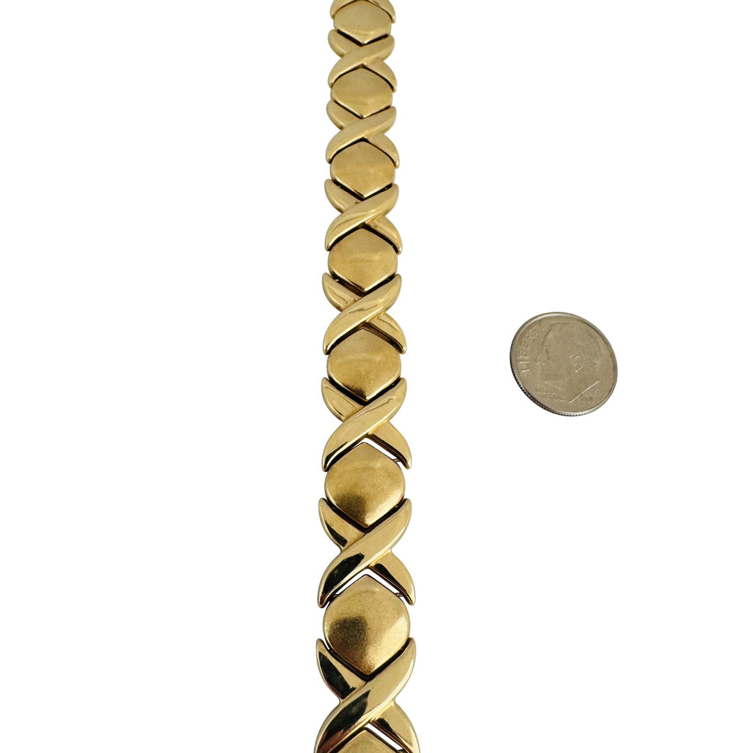 14k Yellow Gold 20g Ladies Thick 13mm Hugs and Kisses XO Link Bracelet Italy 7"