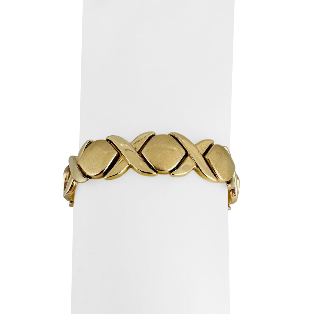 14k Yellow Gold 20g Ladies Thick 13mm Hugs and Kisses XO Link Bracelet Italy 7"