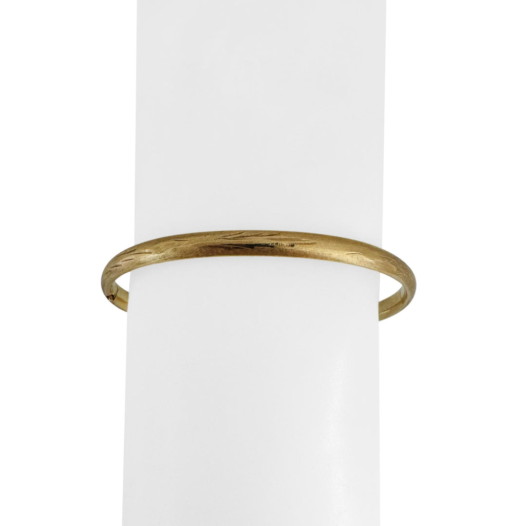 14k Yellow Gold 5.4g Vintage Ladies Etched Floral Oval Bangle Bracelet 7"