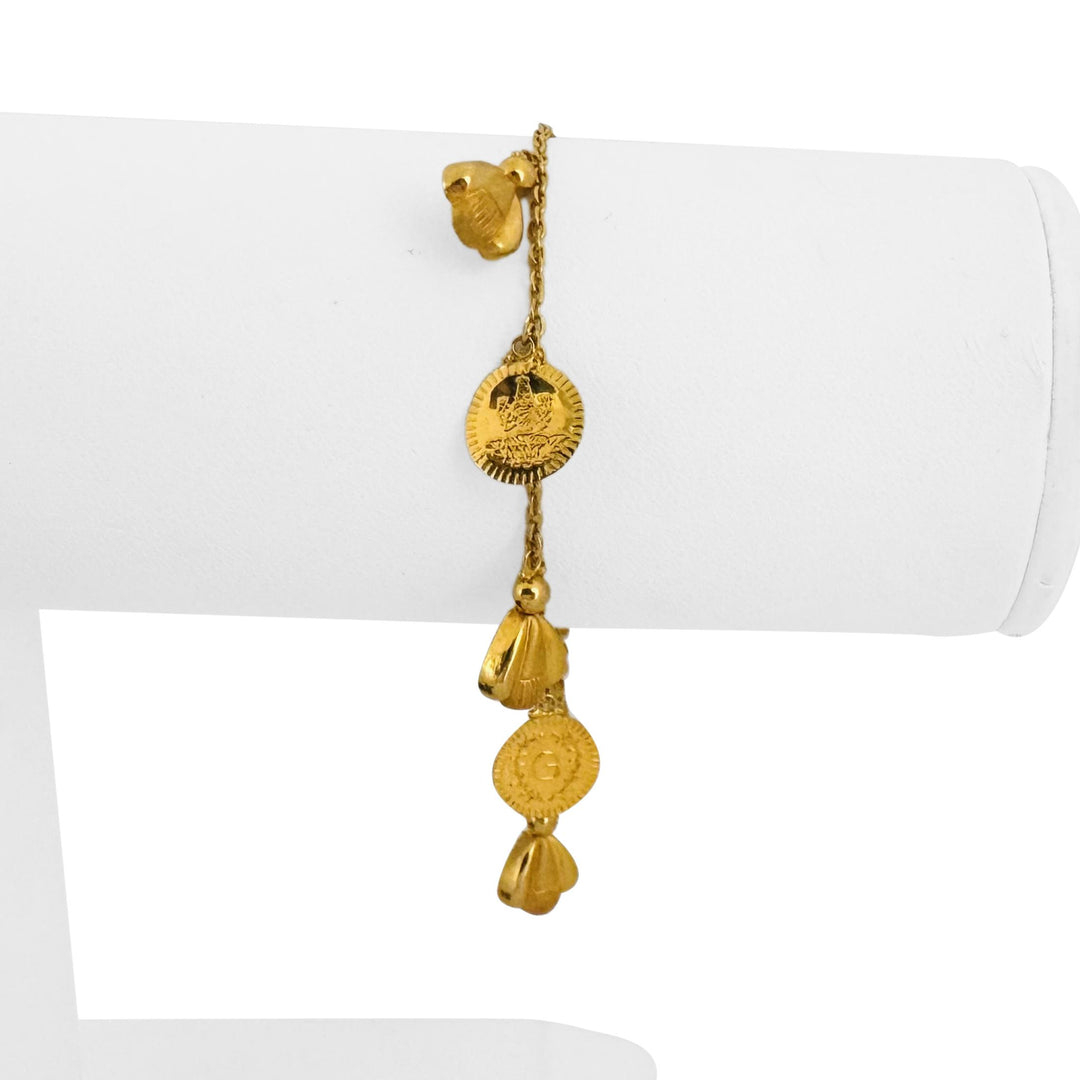 22k Yellow Gold 3.7g Very Small Cable Link Charm Bracelet 5.75"