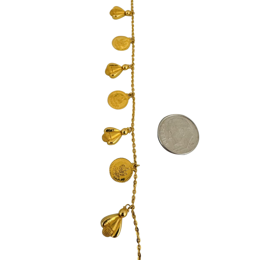 22k Yellow Gold 3.7g Very Small Cable Link Charm Bracelet 5.75"