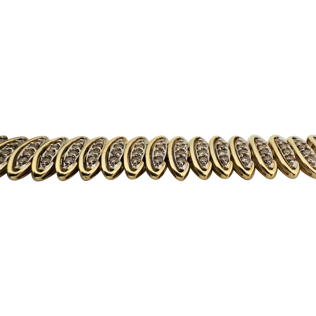 10k Yellow Gold and 3cttw Diamond Fancy Marquise Link Bracelet 7"