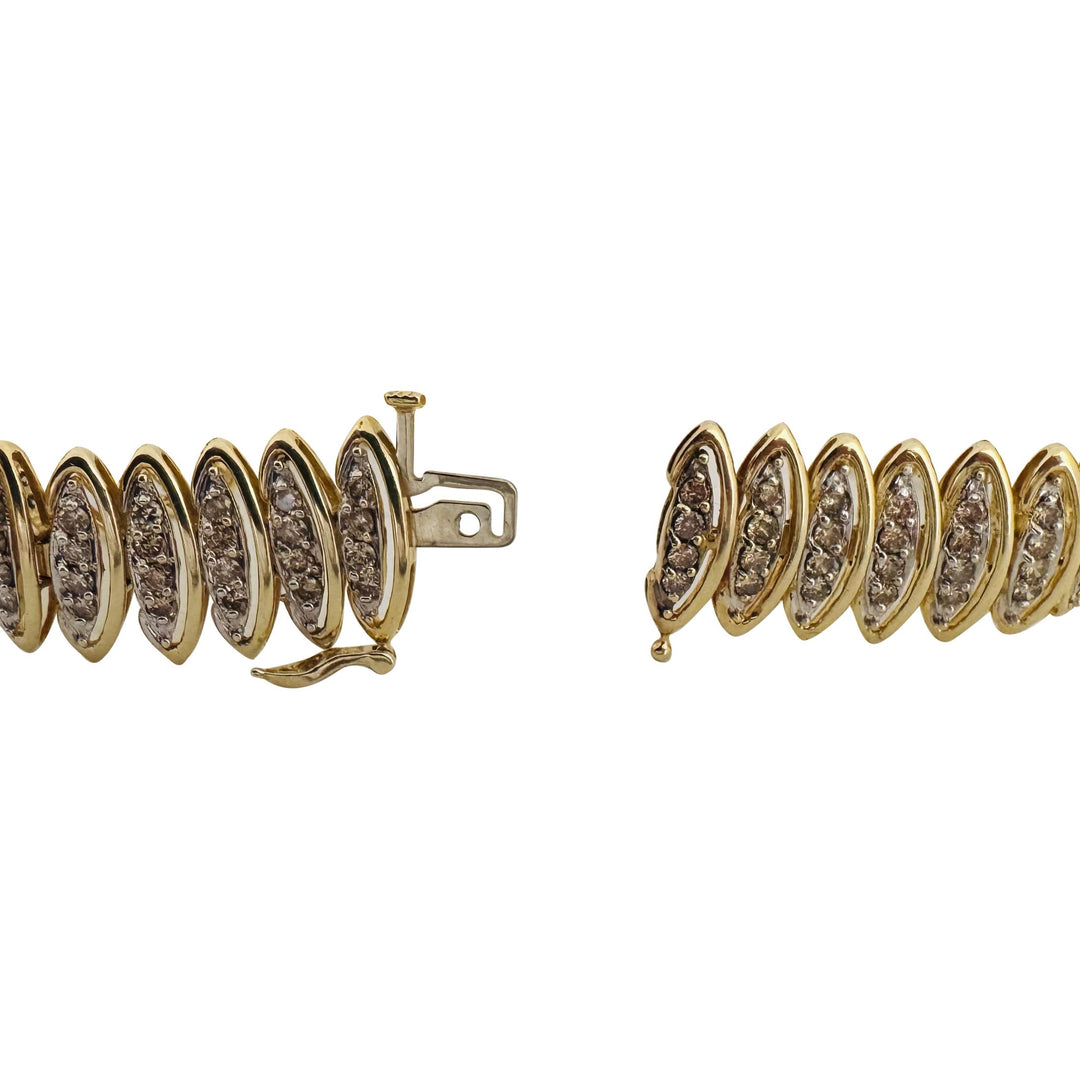 10k Yellow Gold and 3cttw Diamond Fancy Marquise Link Bracelet 7"