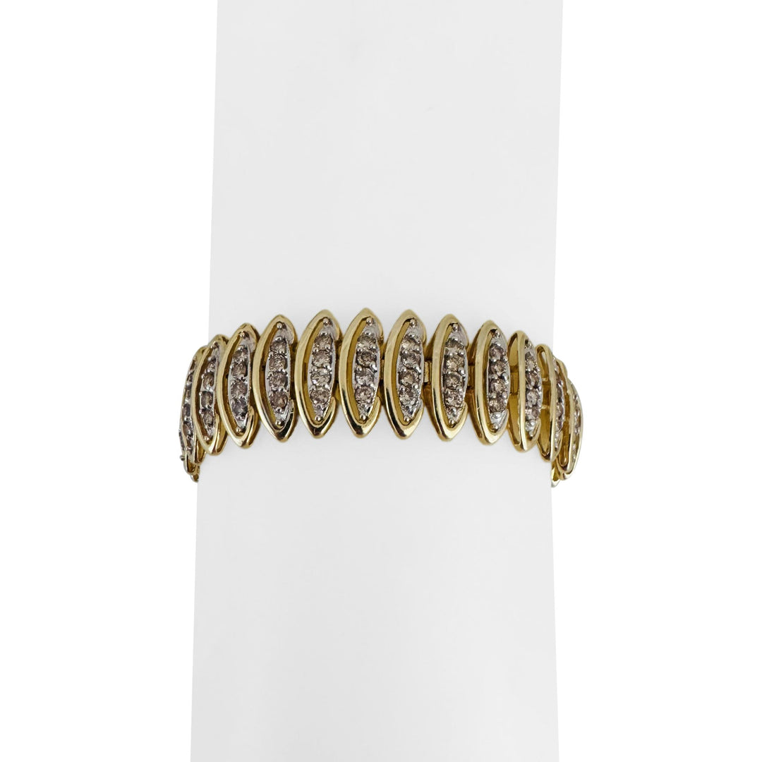 10k Yellow Gold and 3cttw Diamond Fancy Marquise Link Bracelet 7"