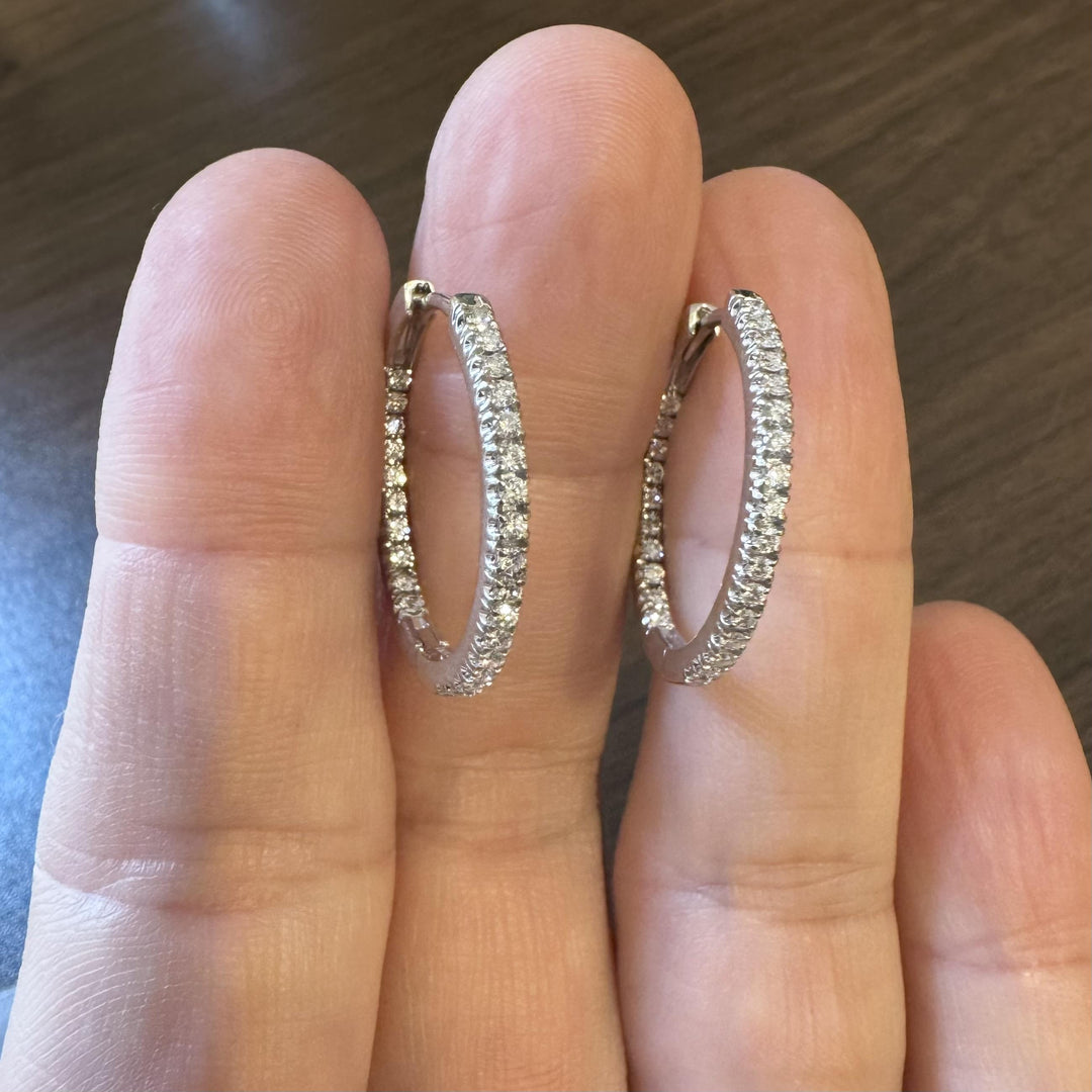 18k White Gold and 1cttw Diamond Inside Out Hoop Earrings Italy 1"
