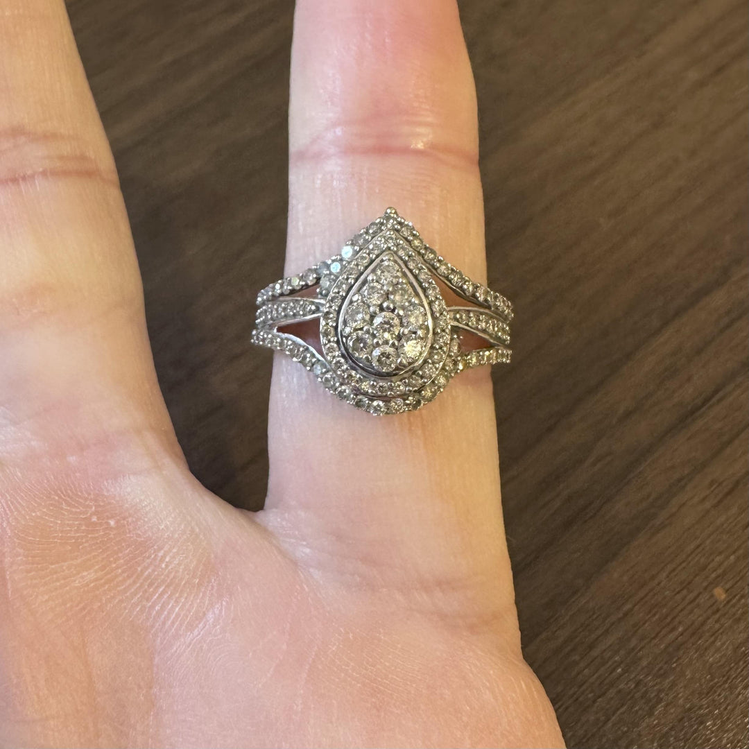 10k White Gold and 1.5cttw Diamond Pear Shape Halo Ring Size 8.5