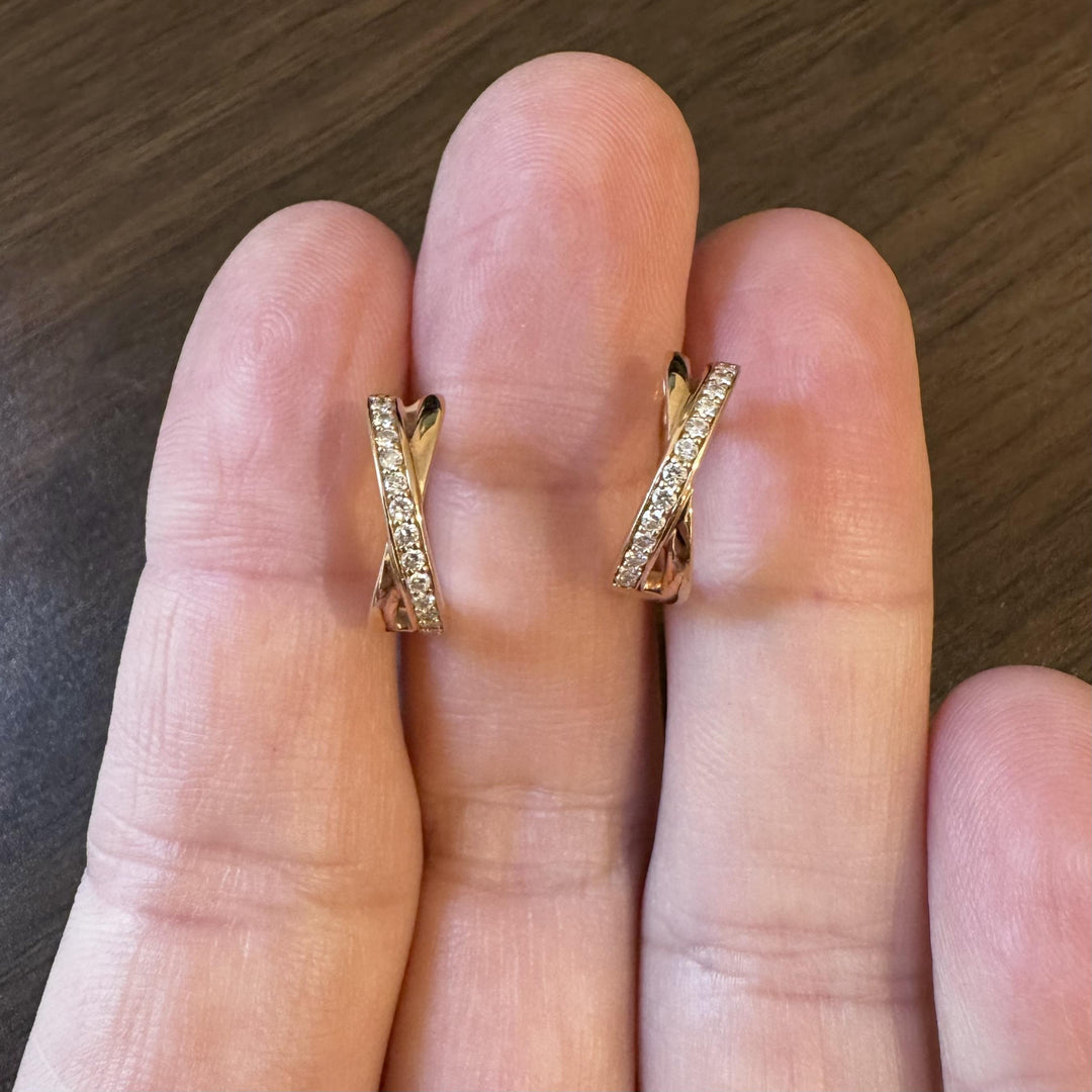 14k Rose Gold and 0.25cttw Diamond Crossover Huggie Earrings