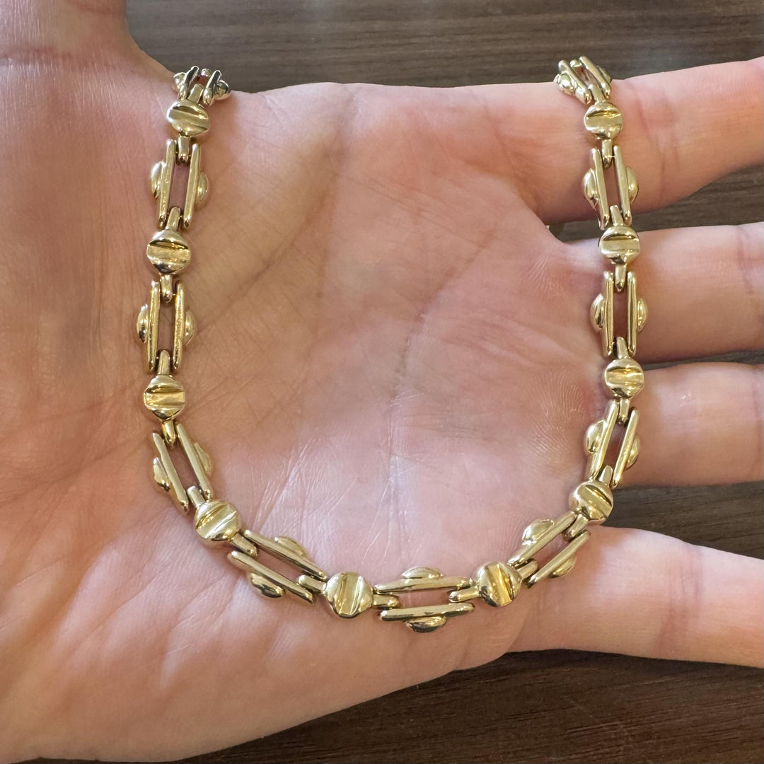 14k Yellow Gold 26.8g Ladies Polished 9.5mm Fancy Bar Link Necklace Italy 16"