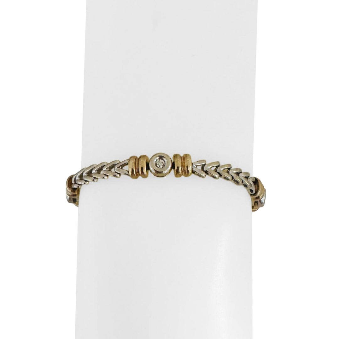 14k White and Yellow Gold Bezel Set Diamond Station Fancy Link Bracelet 7"