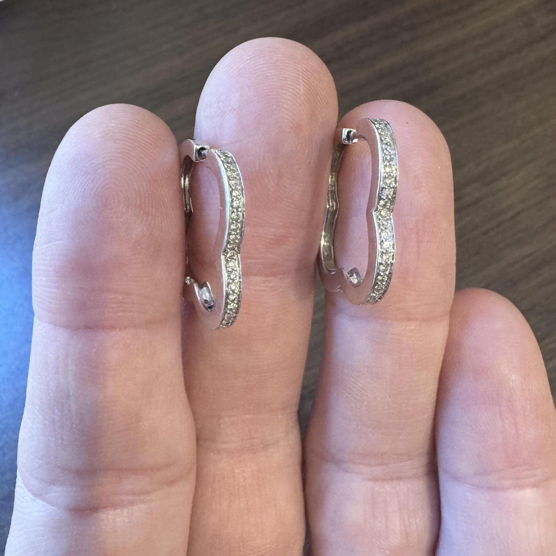 14k White Gold and 0.50cttw Diamond Contour Shape Hoop Earrings 0.75"