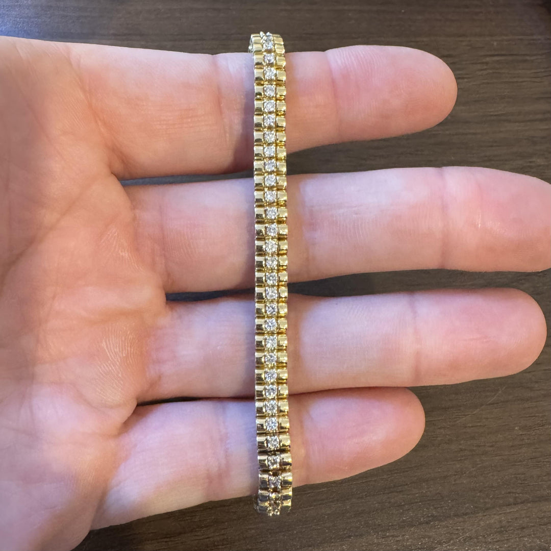 14k Yellow Gold and 2cttw Solid Heavy 25.6g Fancy Link Bracelet 7.25"