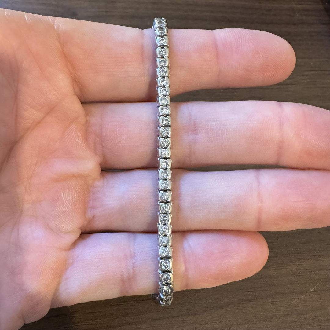 14k White Gold and 3cttw Diamond Half Bezel Set Heavy Vintage Tennis Bracelet 7"