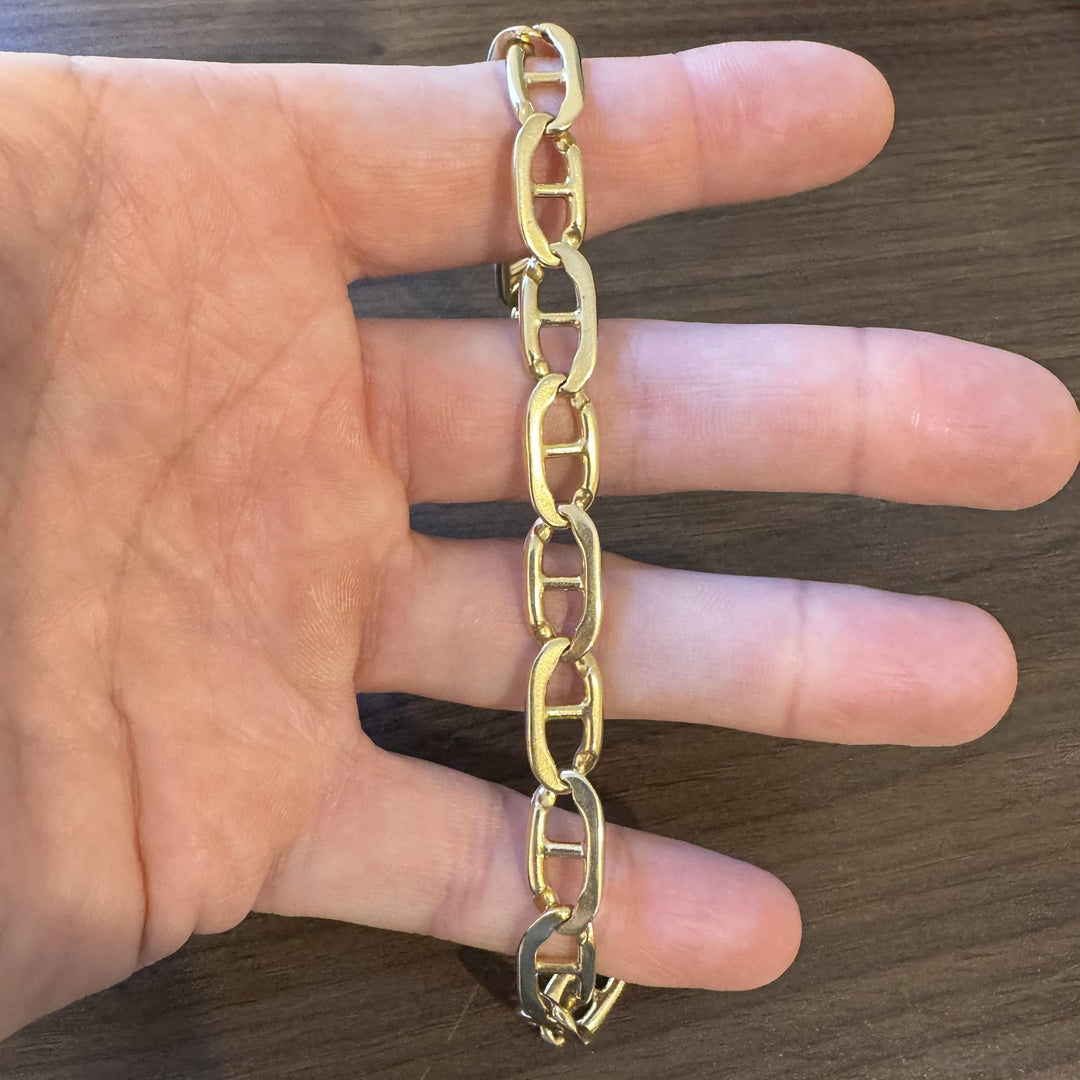 14k Yellow Gold 28.8g Solid Heavy 9mm Men's Mariner Link Bracelet Italy 9.5"