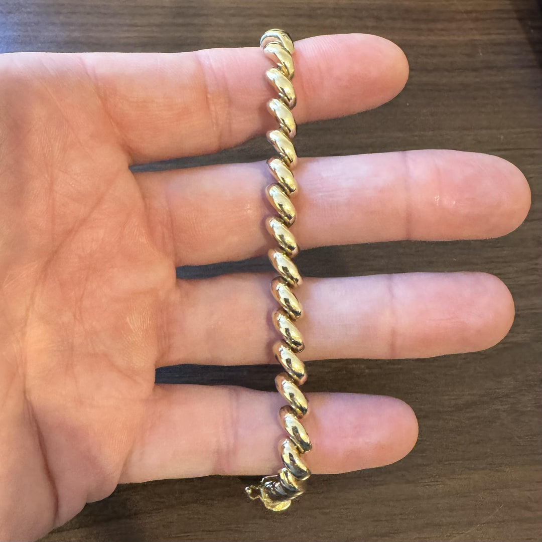 14k Yellow Gold 13.3g Ladies Polished 7mm San Marco Link Bracelet Italy 7.25"