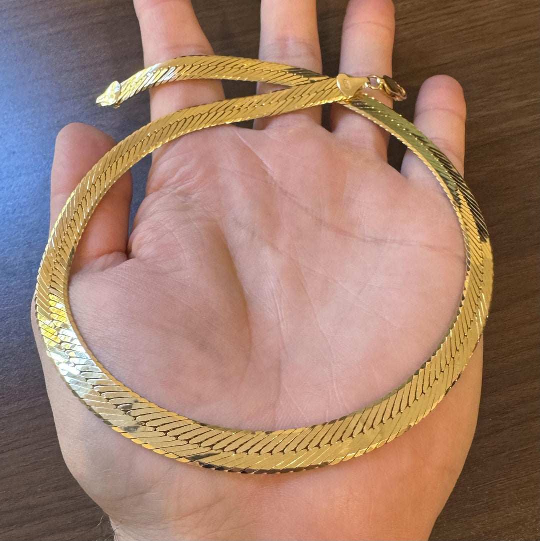 14k Yellow Gold 43.5g Heavy Thick 8.5mm Herringbone Link Necklace Italy 18"