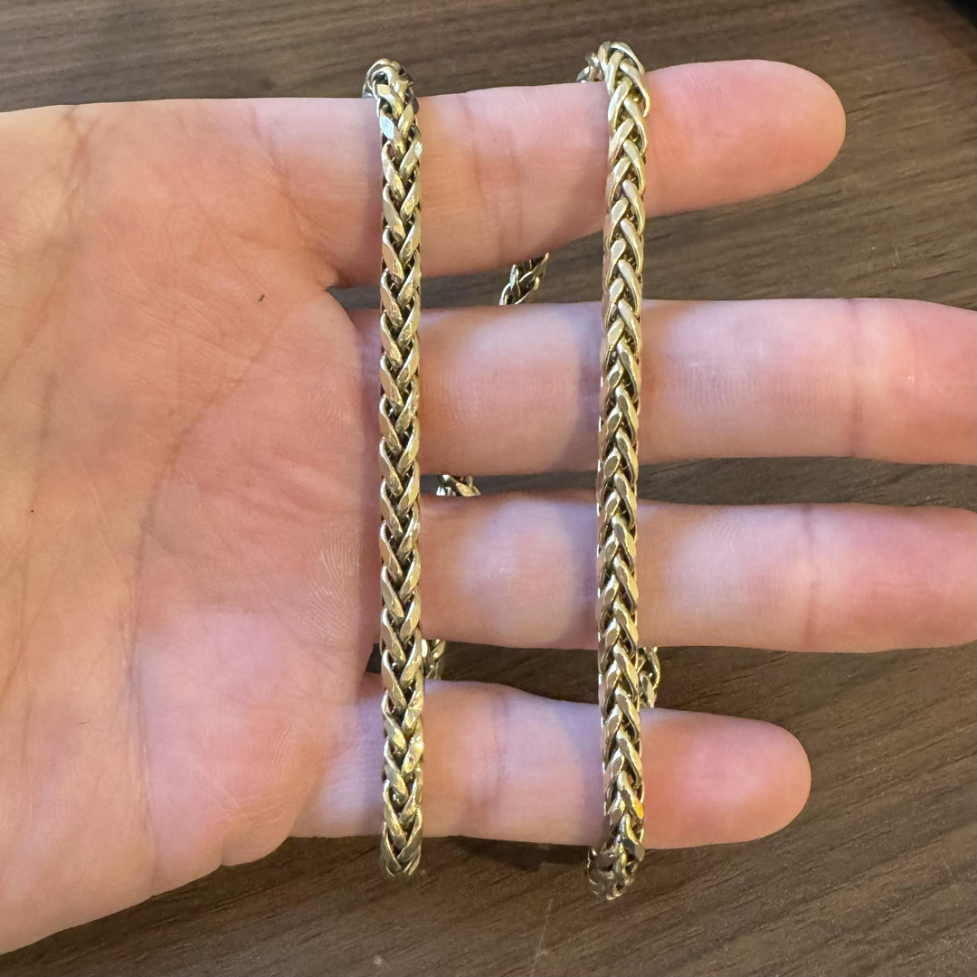 14k Yellow Gold 26.4g Semi Solid 6mm Wheat Link Chain Necklace 22"