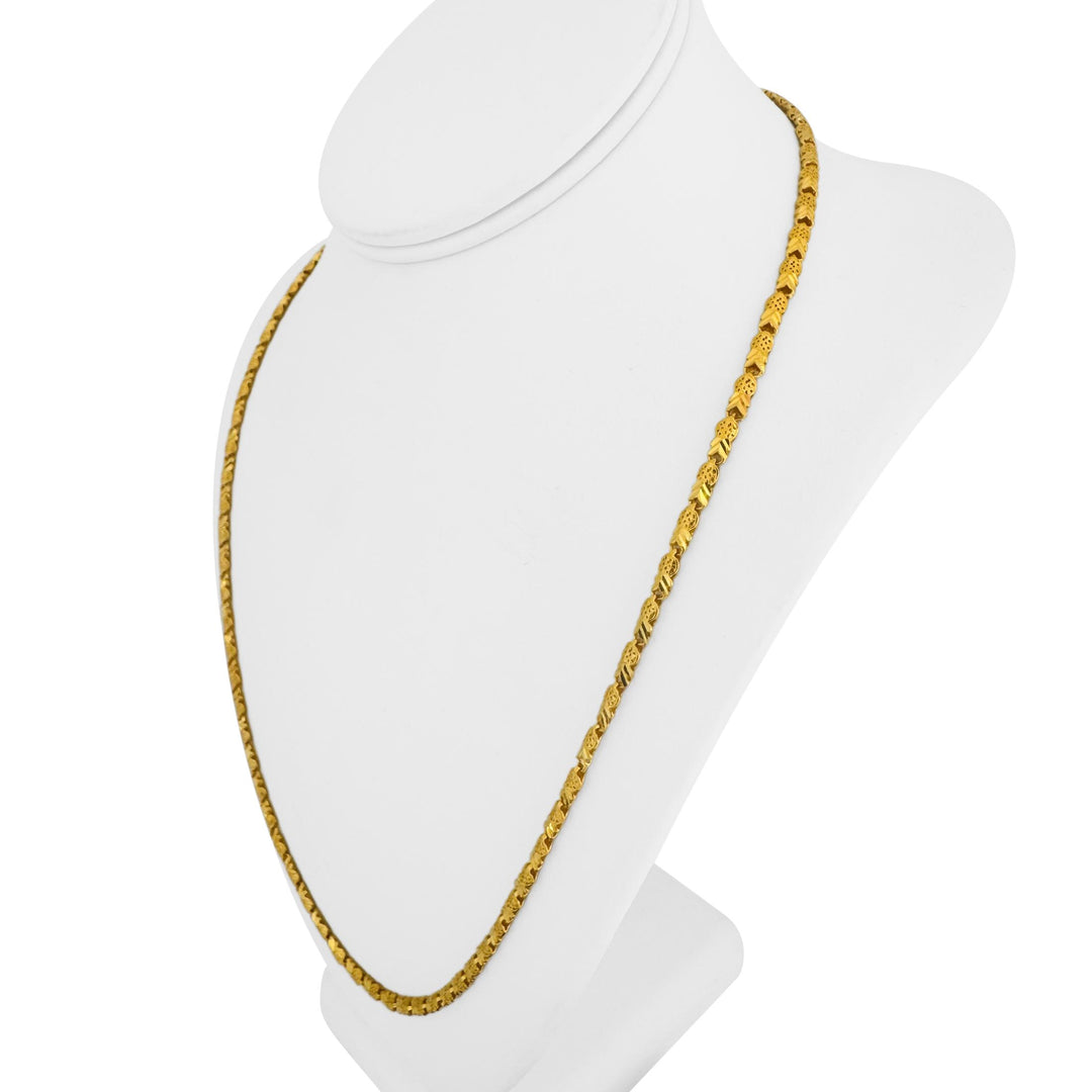 24k Pure Yellow Gold 23g Solid Diamond Cut Fancy Link Chain Necklace 24"