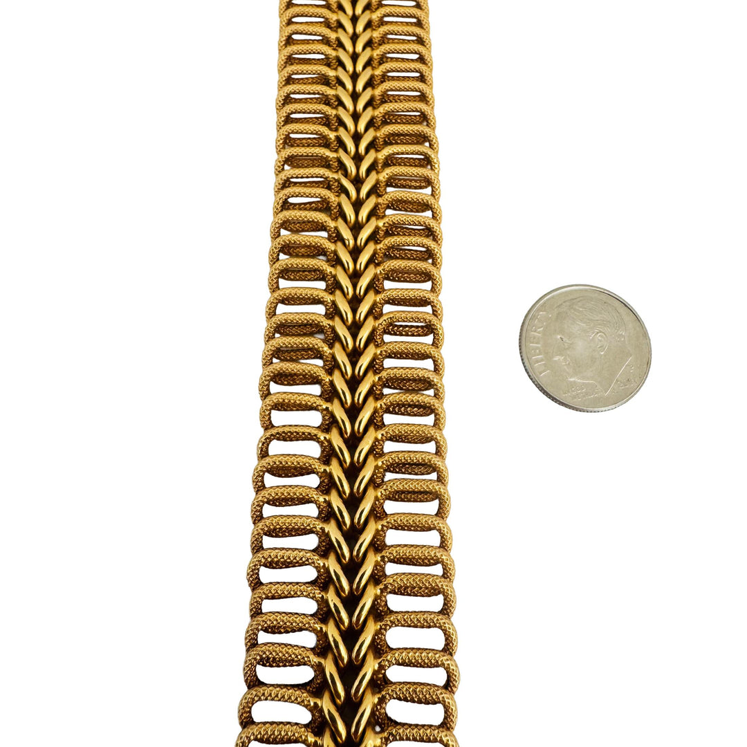 18k Yellow Gold 35.3g Vintage UnoAErre 24mm Wide Fancy Link Bracelet Italy 7.5"