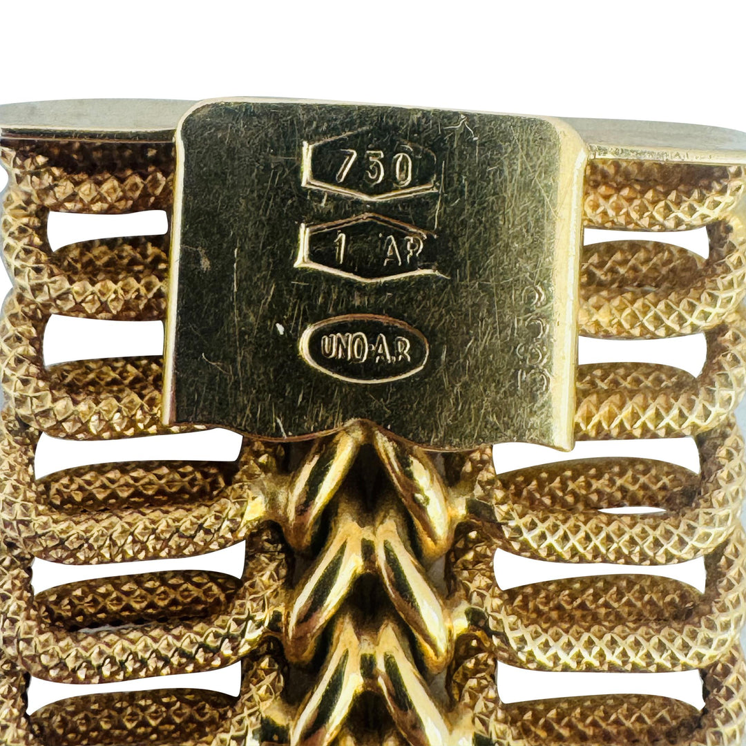 18k Yellow Gold 35.3g Vintage UnoAErre 24mm Wide Fancy Link Bracelet Italy 7.5"