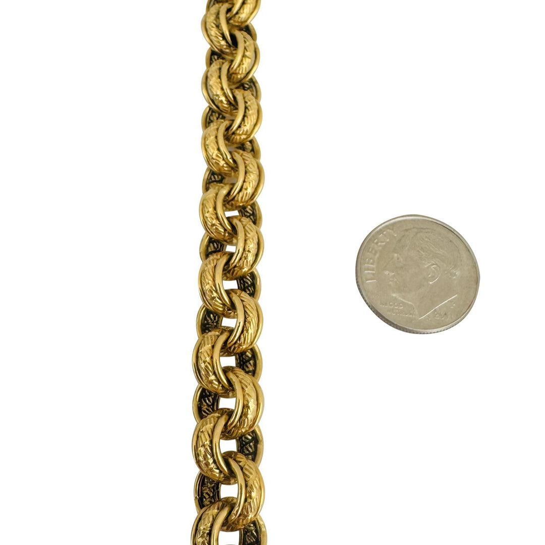 18k Yellow Gold 16.7g Vintage Ladies 9mm Fancy Circle Link Bracelet Italy 7.5"