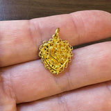 24k Pure Yellow Gold 4.1g Fancy Heart Charm Pendant 1"