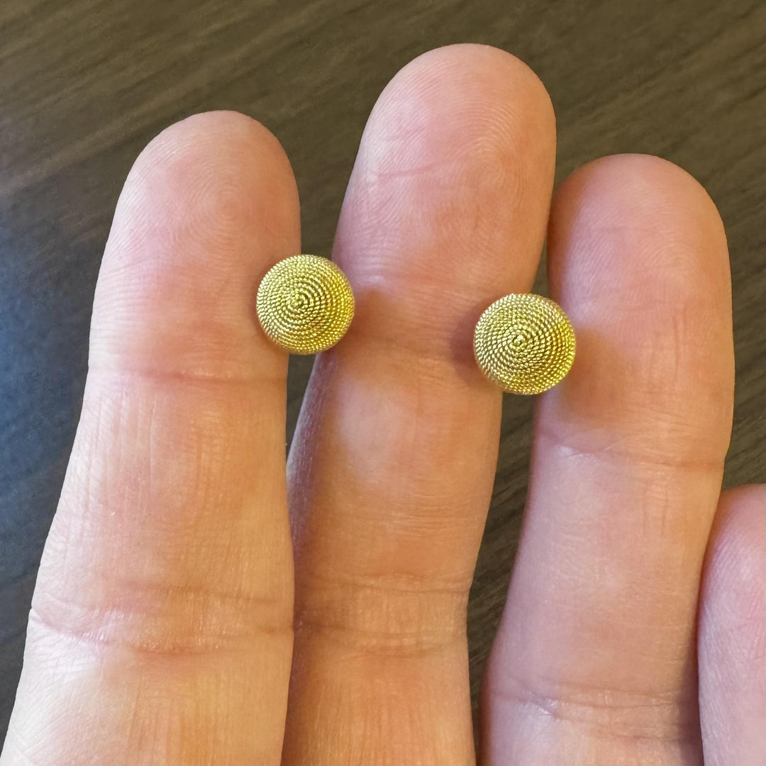 18k Yellow Gold 3.5g Swirl Button Stud Earrings