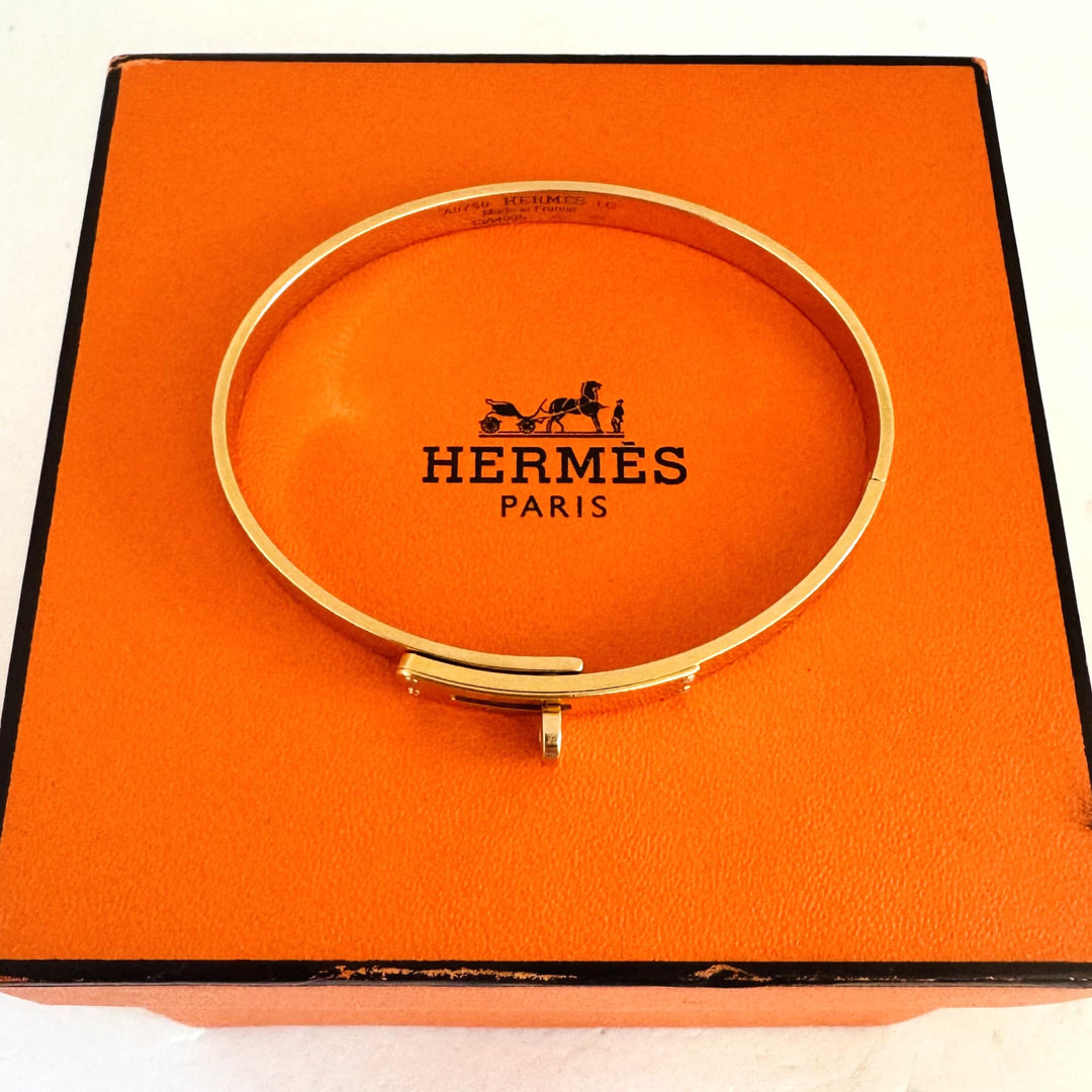 Hermes 18k Rose Gold and Diamond Kelly Bangle Bracelet Size Large