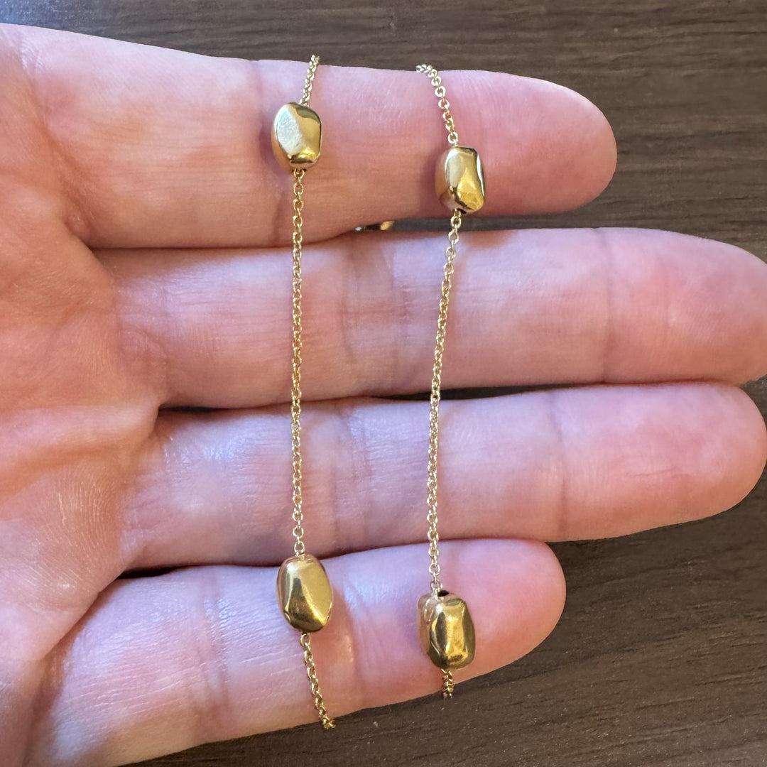 18k Yellow Gold 6.5g Ladies Vintage Bean Station Necklace Italy 16"
