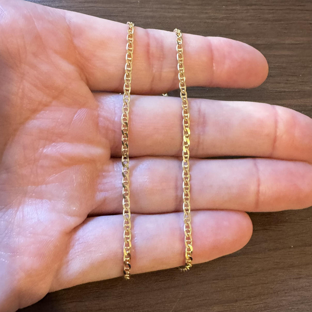 18k Yellow Gold 7.2g Solid Thin 2.4mm Mariner Link Chain Necklace Italy 19.5"
