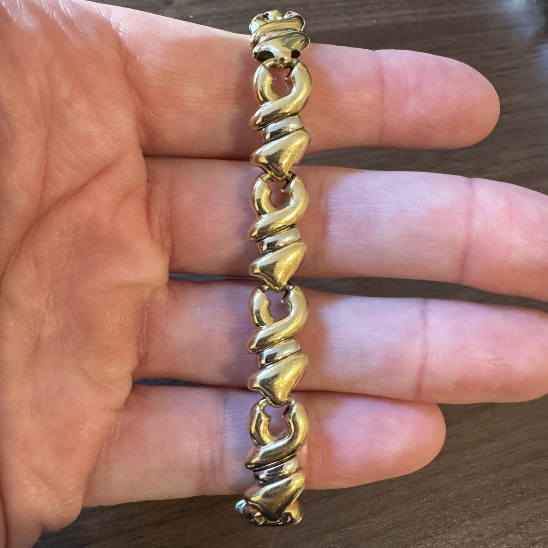 18k Yellow and White Gold 24.6g Ladies Vintage Fancy Link Bracelet Italy 8"