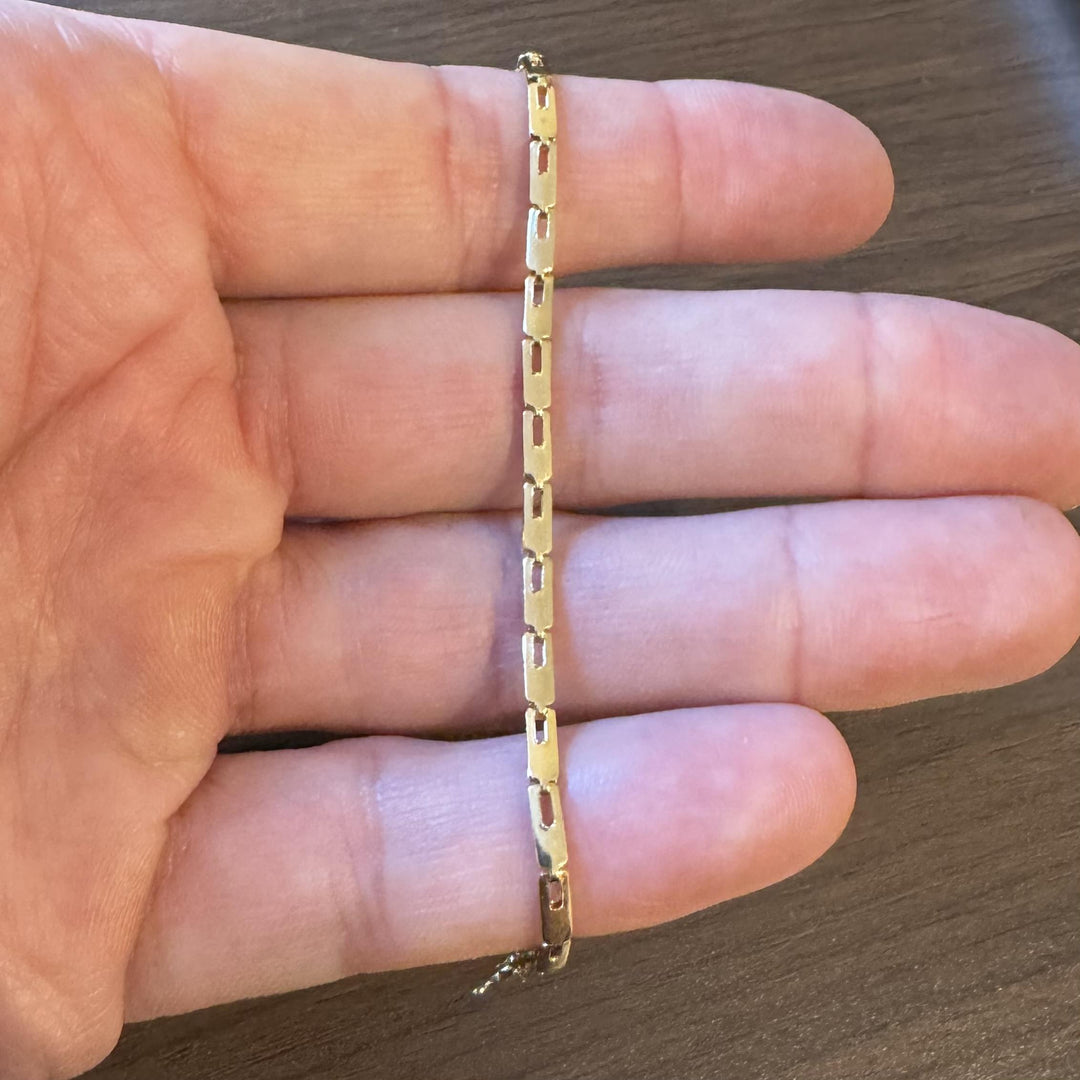 18k Yellow Gold 3.4g Light Ladies 2.8mm Flat Rectangle Link Bracelet Italy 7"