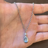 14k White Gold Aquamarine and Diamond 8.7g Ladies Pendant Necklace Italy 16"