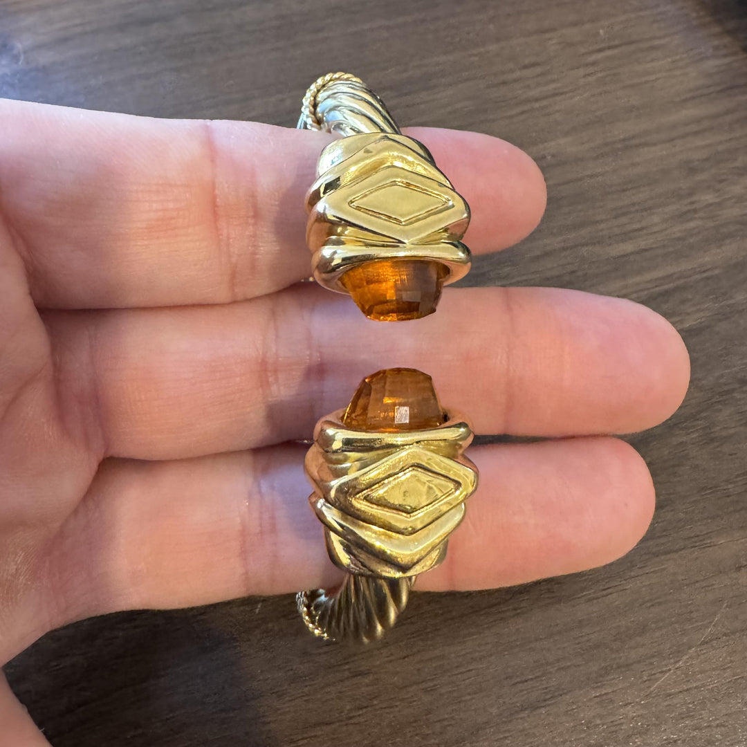 14k Yellow Gold and Citrine 20g Twisted Thick Cable Cuff Bracelet Italy 6.75"